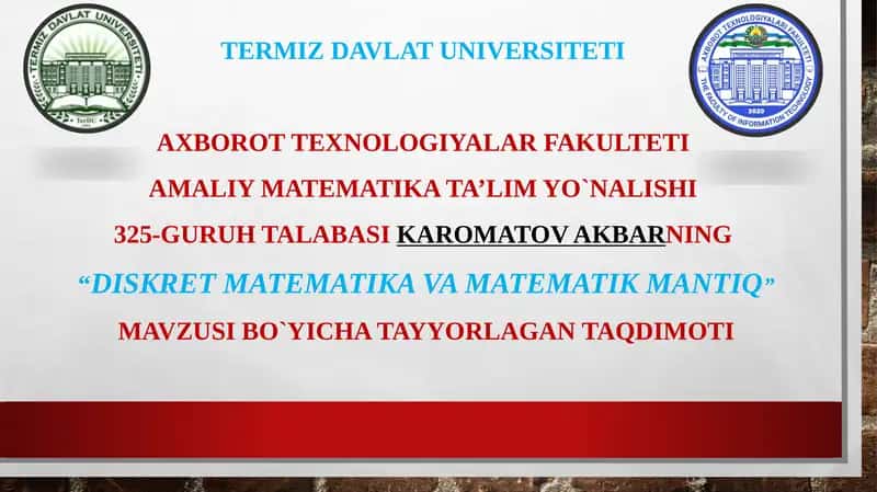 DISKRET MATEMATIKA VA MATEMATIK MANTIQ 1
