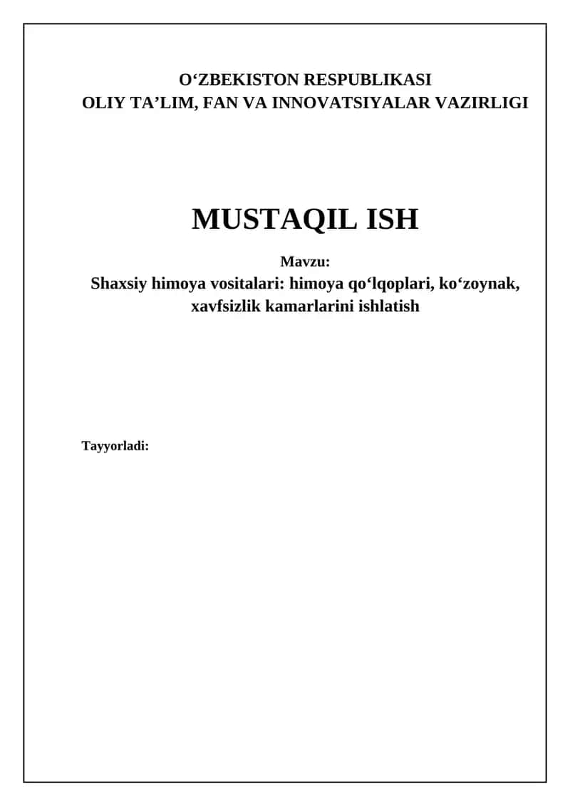 Shaxsiy himoya vositalari (SHHV) 1