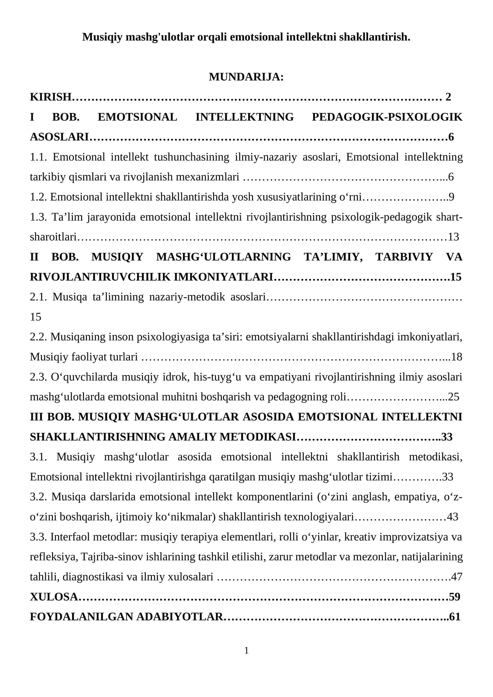 Musiqiy mashg`ulotlar orqali emotsional intellektni shakllantirish. 1