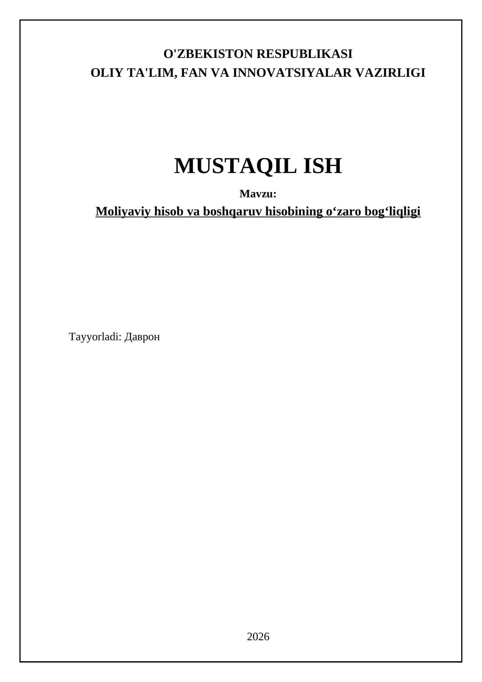 Moliyaviy hisob va boshqaruv hisobining oʻzaro bogʻliqligi 1