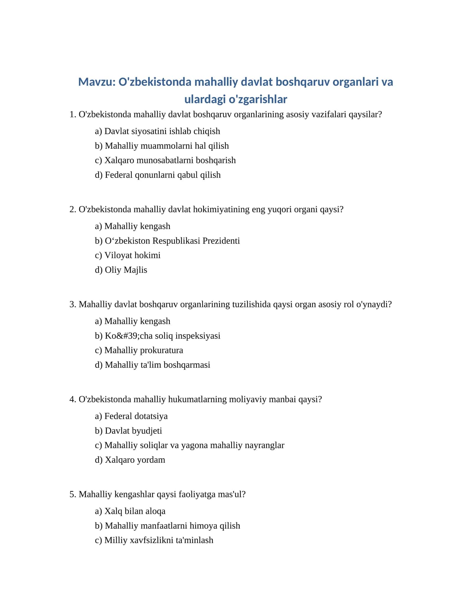O'zbekistonda mahalliy davlat boshqaruv organlari va ulardagi o'zgarishlar 1