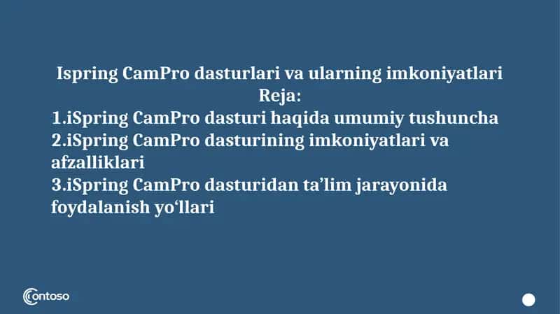 Ispring CamPro dasturlari va ularning imkoniyatlari 1