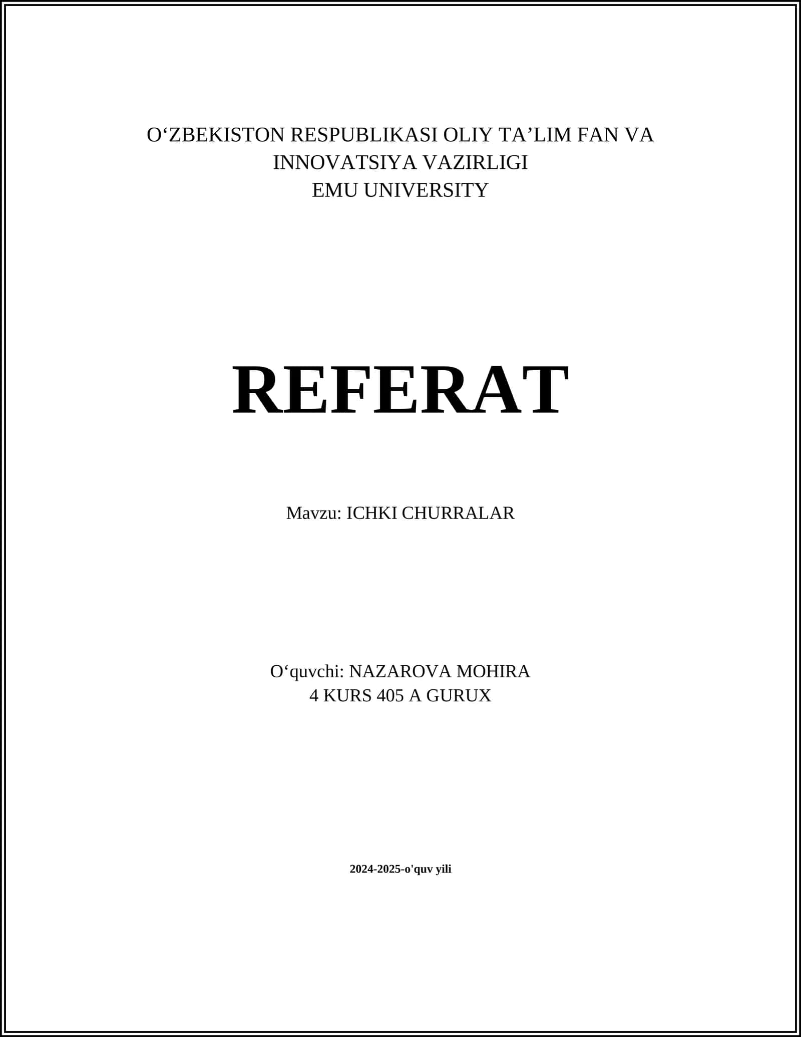 ICHKI CHURRALAR 1
