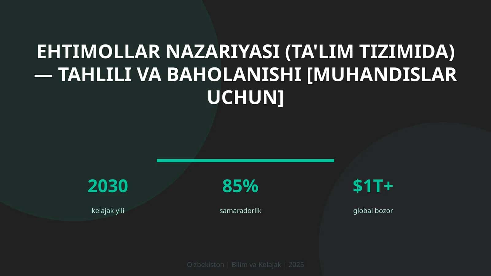 Ehtimollar nazariyasi (ta'lim tizimida) — tahlili va baholanishi [muhandislar uchun] 1