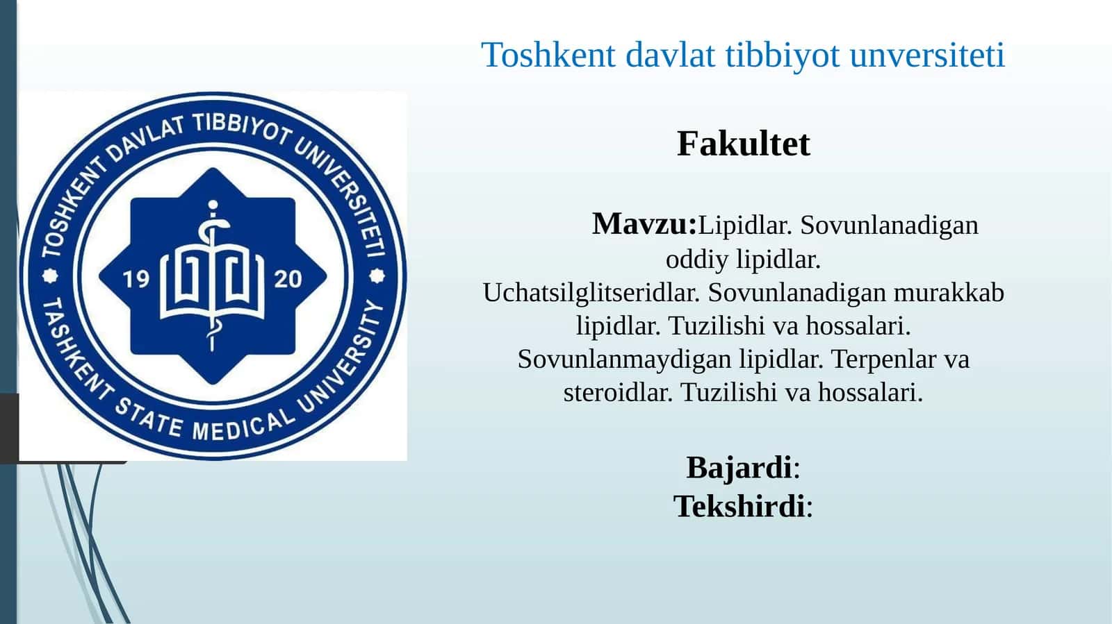 Lipidlar.Sovunlanadigan oddiy lipidlar.Uchatsilglitseridlar. 1