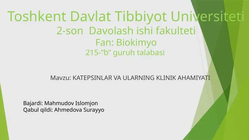 KATEPSINLARVA ULARNING KLINIK AHAMIYATI 1