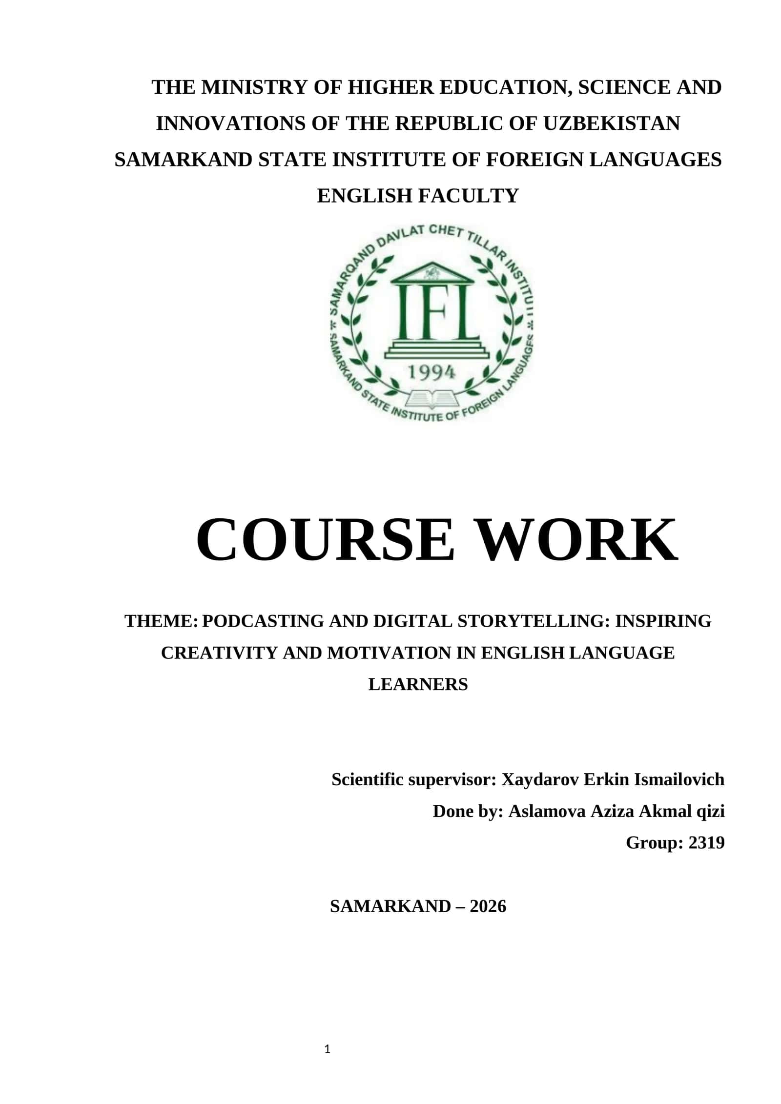 Course Work: Podcasting and Digital Storytelling in English Language Learning 1