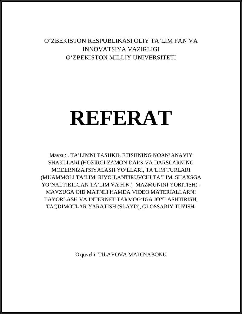 TA’LIMNI TASHKIL ETISHNING NOAN’ANAVIY SHAKLLARI 1