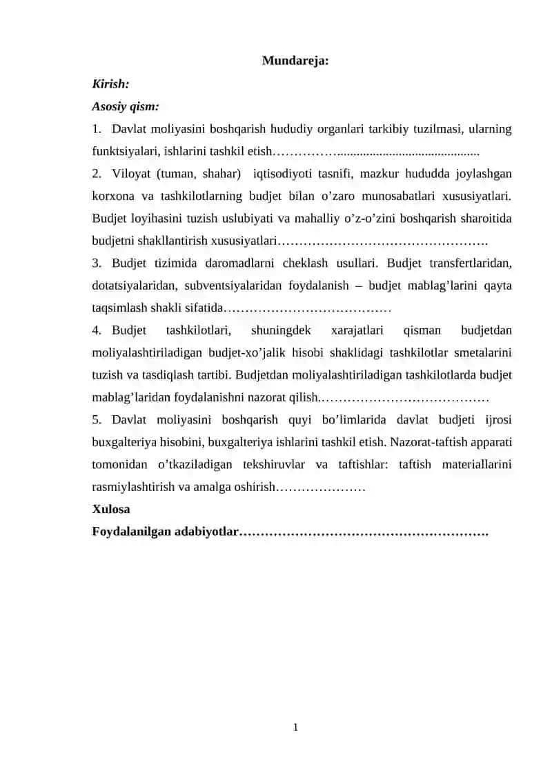 Davlat moliyasini boshqarish hududiy organlari tarkibiy tuzilmasi