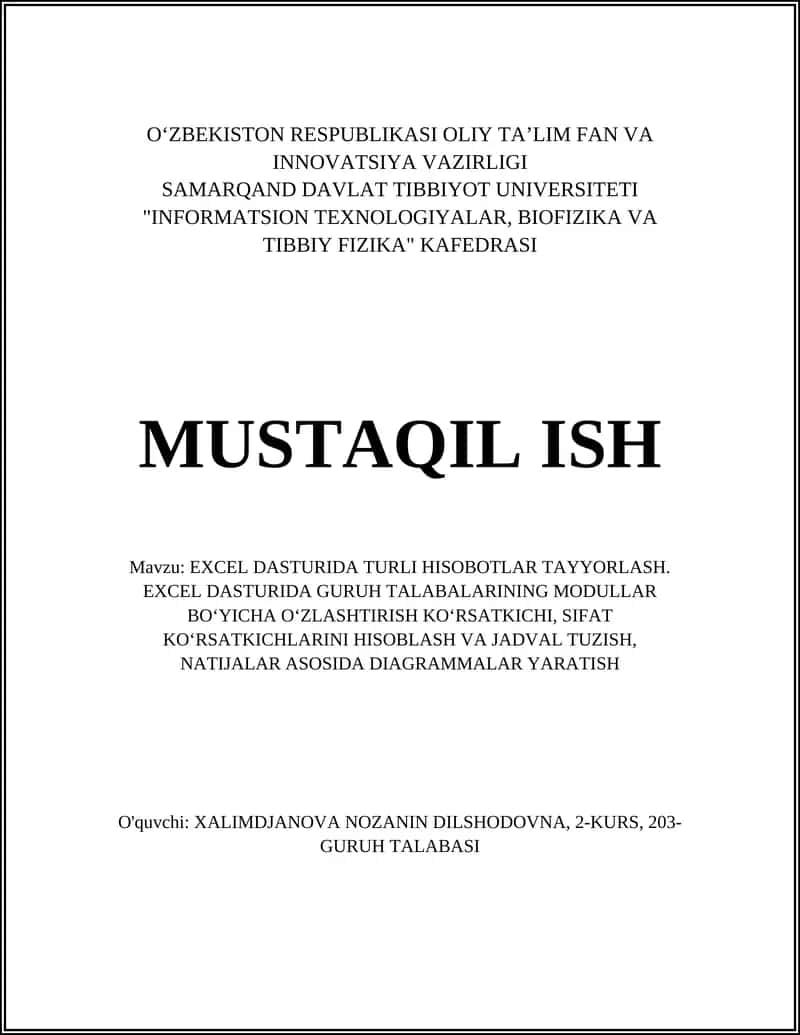 EXCEL DASTURIDA TURLI HISOBOTLAR TAYYORLASH 1