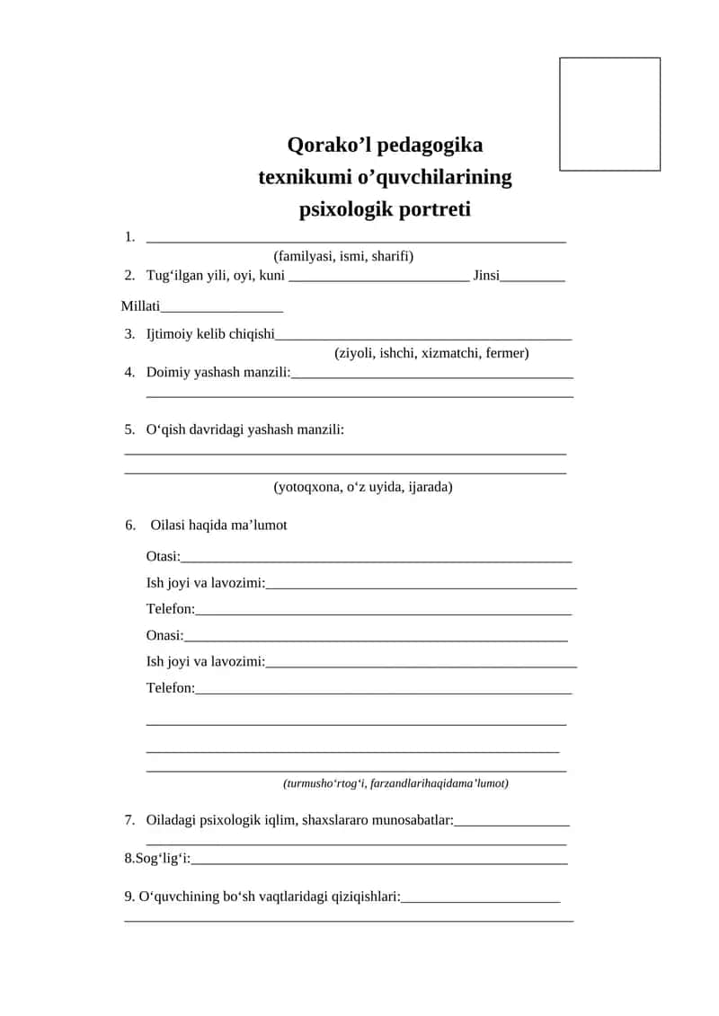 Qorako’l pedagogika texnikumi o’quvchilarining psixologik portreti 1