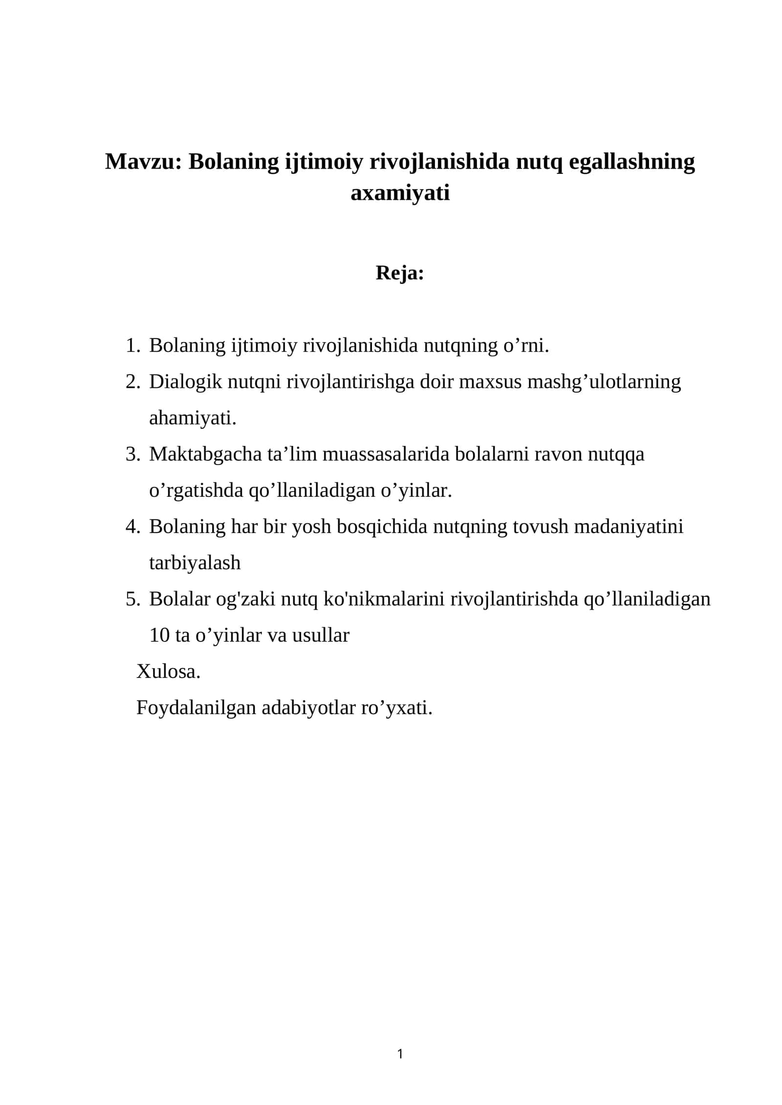 Bolaning ijtimoiy rivojlanishida nutq egallashning axamiyati 1
