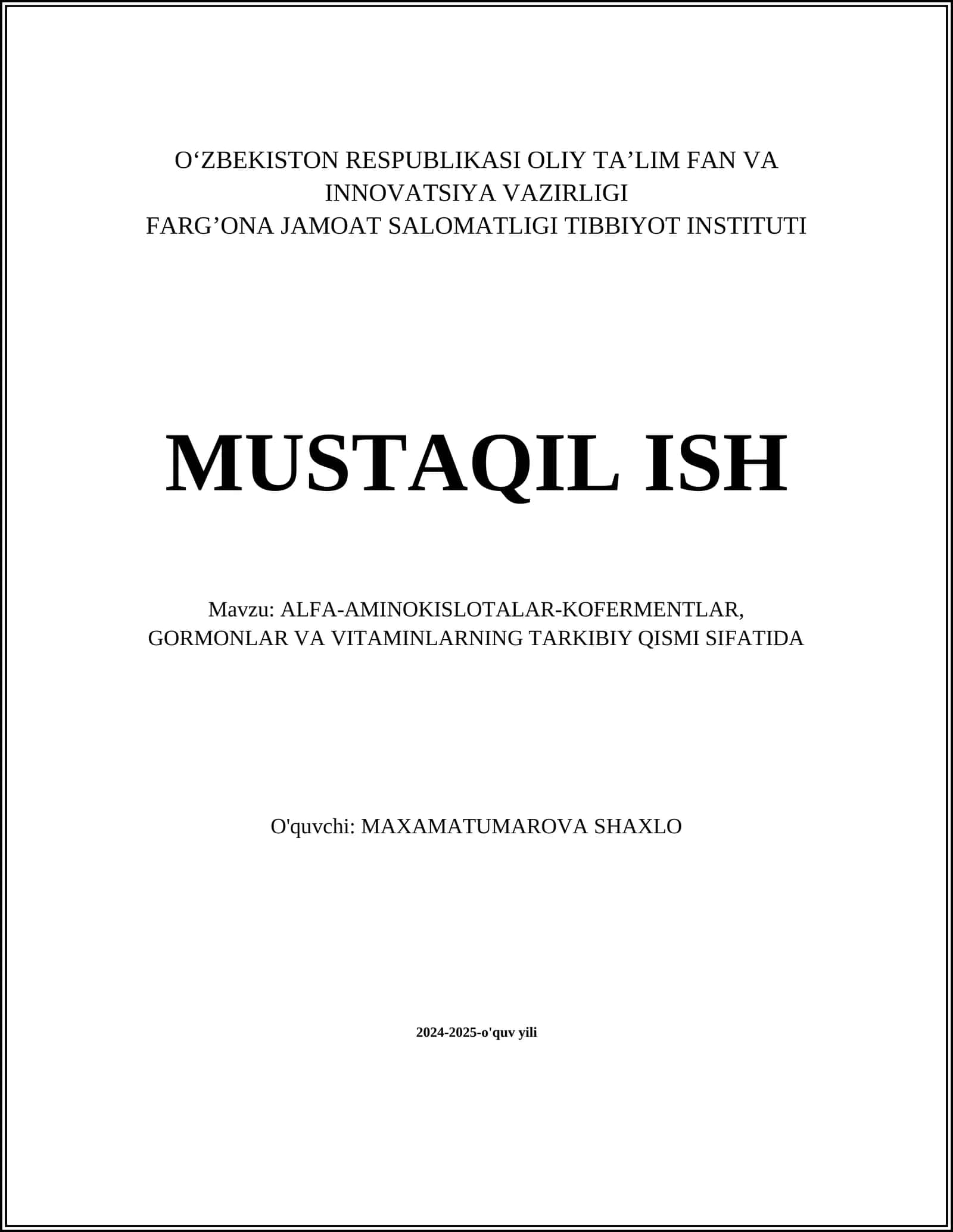 ALFA-AMINOKISLOTALAR-KOFERMENTLAR, GORMONLAR VA VITAMINLARNING TARKIBIY QISMI SIFATIDA 1