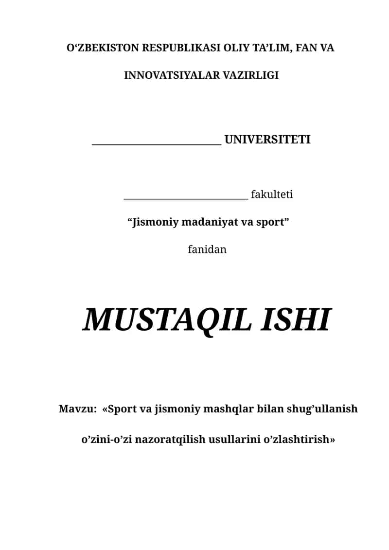 Sportda o‘zini-o‘zi nazorat qilish usullarini o‘zlashtirish  Sport va jismoniy mashqlar bilan shug’ullanish o’zini-o’zi nazoratqilish usullarini o’zlashtirish 1