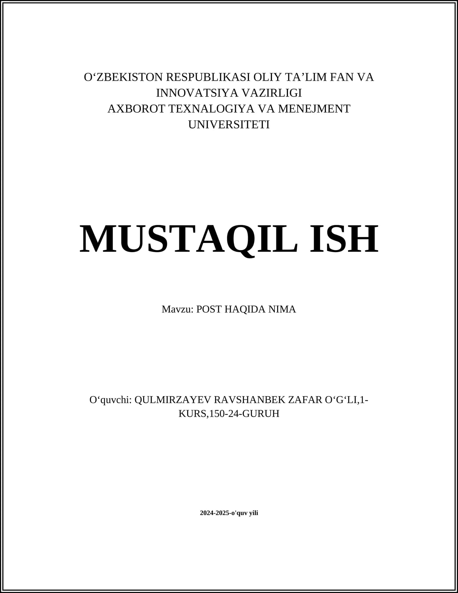 POST HAQIDA NIMA 1