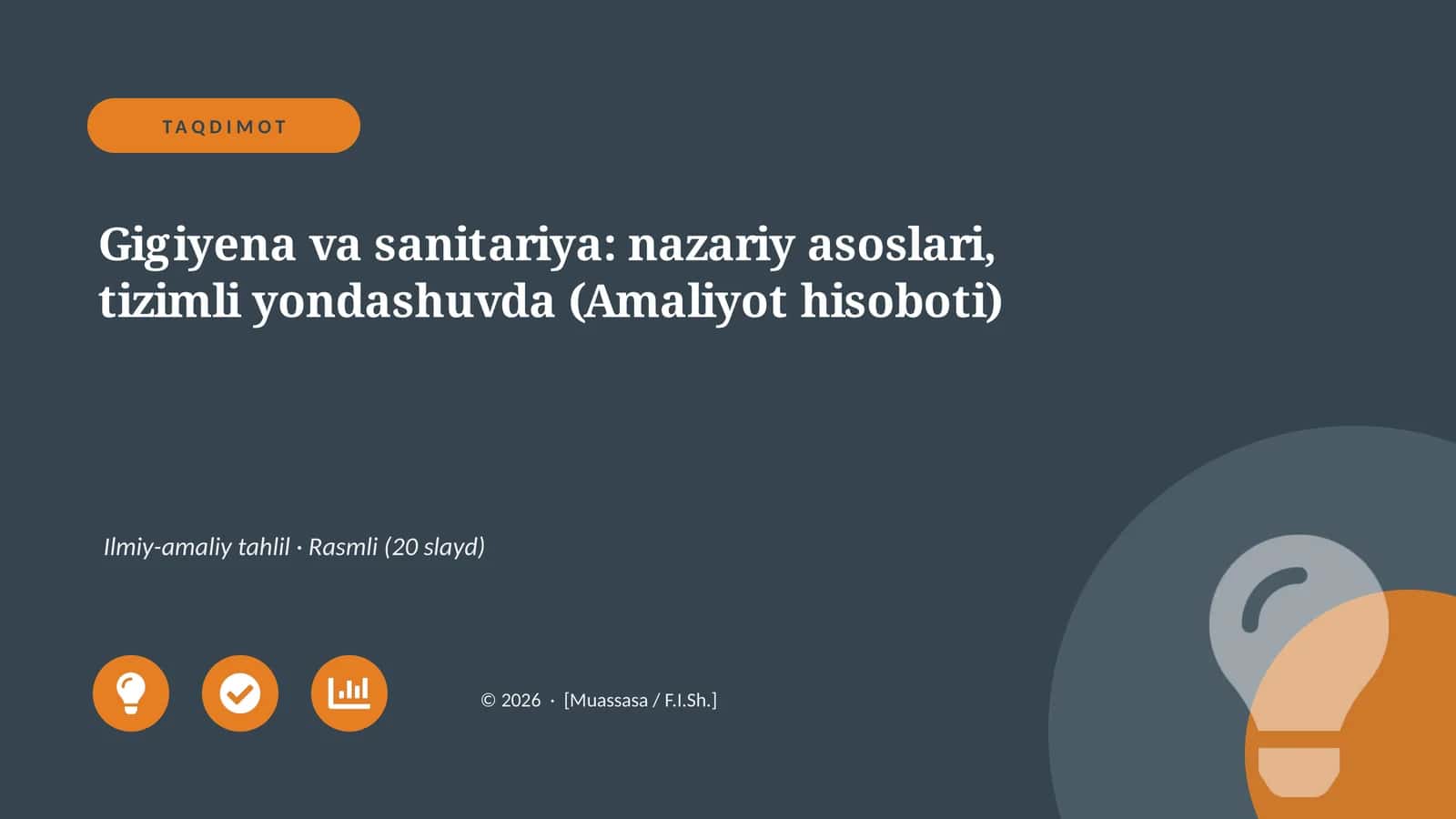 Gigiyena va sanitariya: nazariy asoslari, tizimli yondashuvda (Amaliyot hisoboti) 1