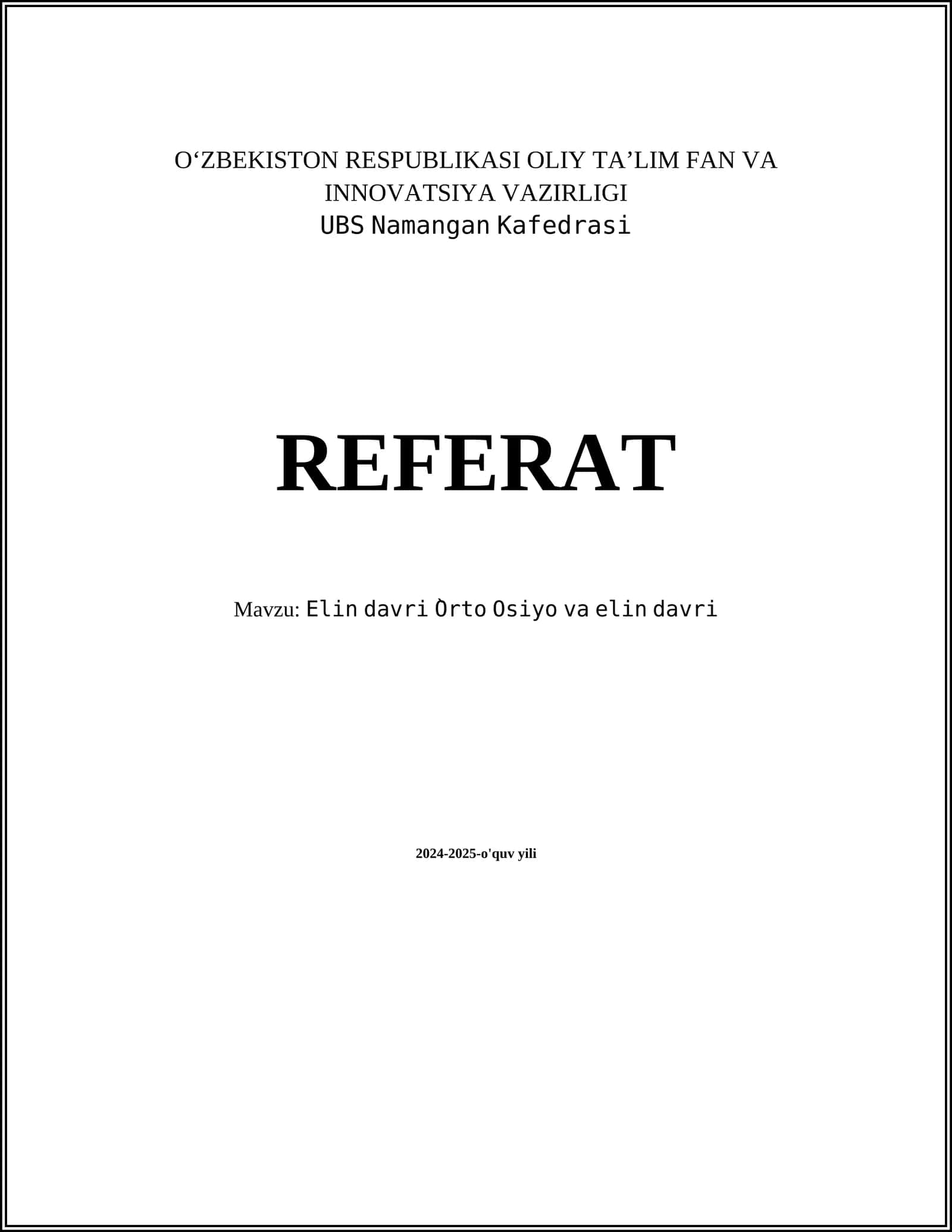 Elin davri O'rta Osiyo va Elin davri 1