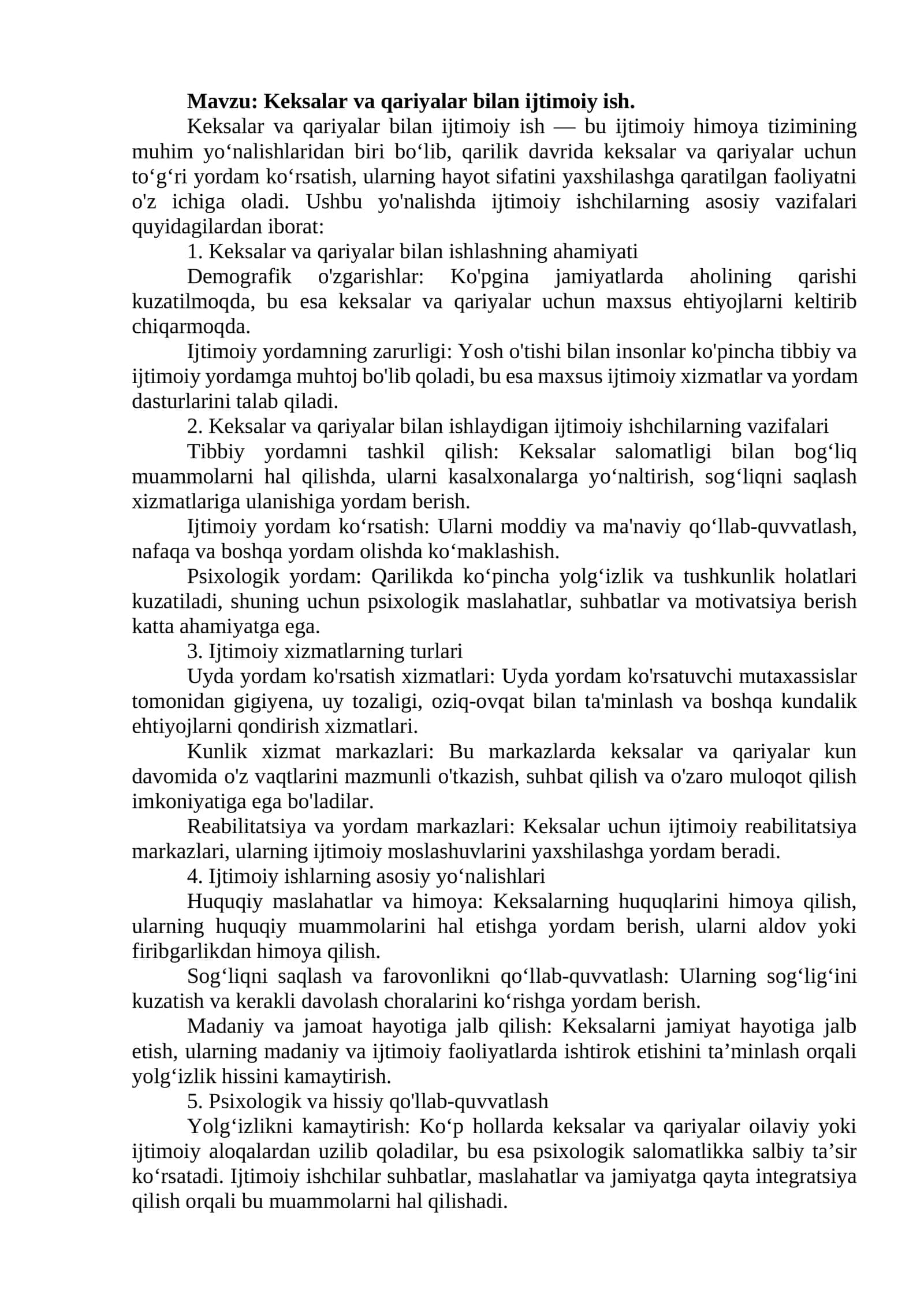 Keksalar va qariyalar bilan ijtimoiy ish 1