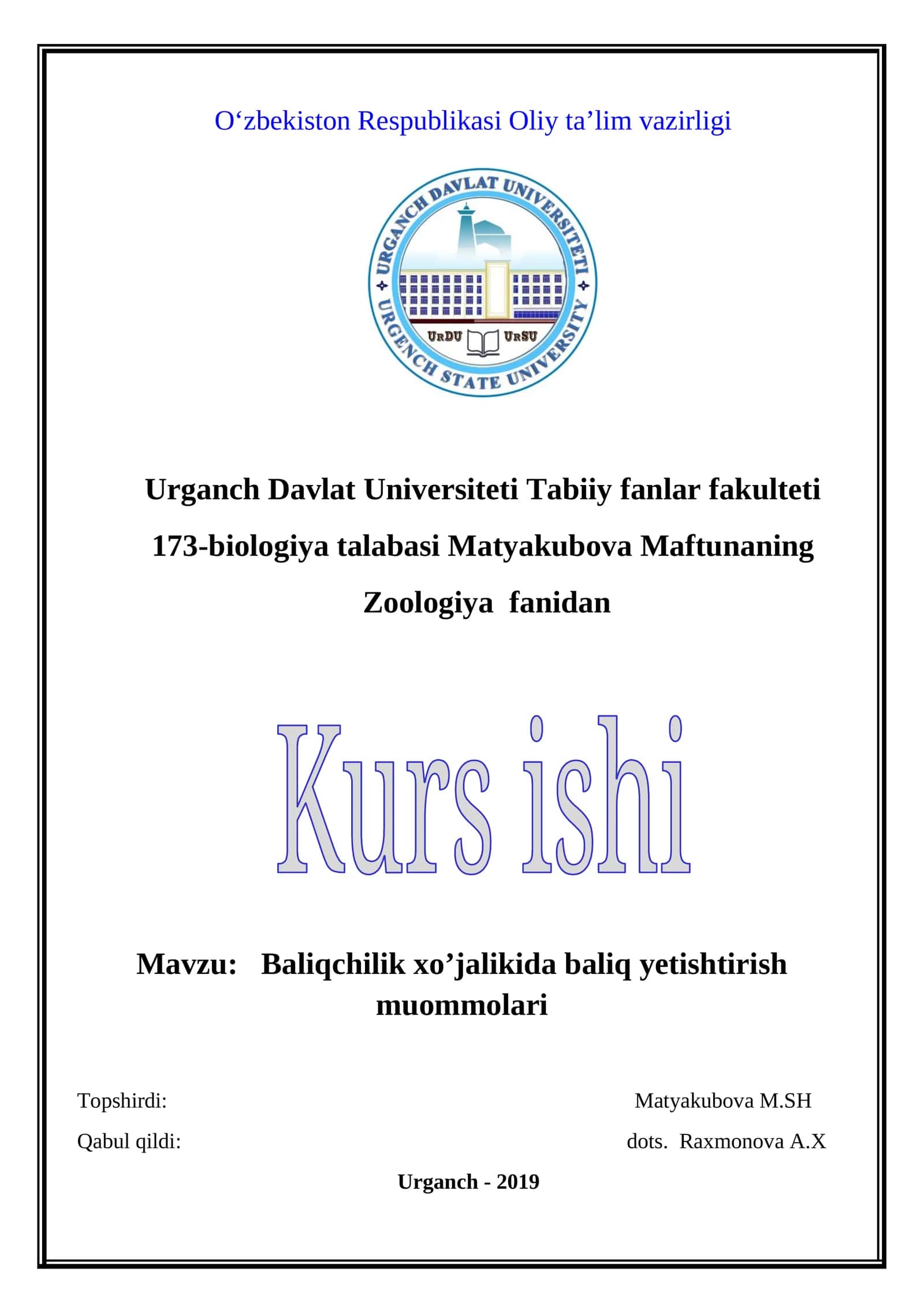Baliqchilik xo’jalikida baliq yetishtirish muommolari 1
