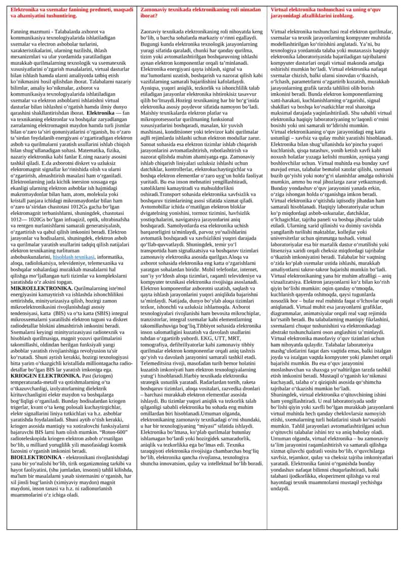 Elektronika va sxemalar fanining predmeti, maqsadi va ahamiyatini tushuntiring 1