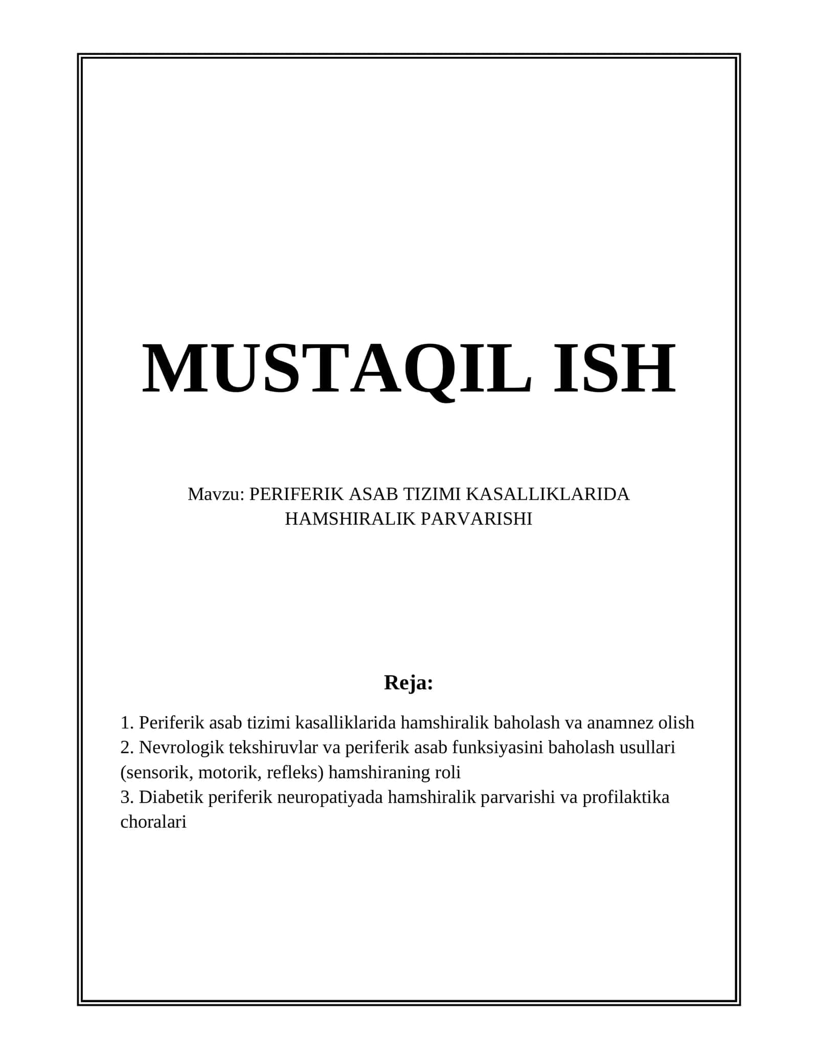 PERIFERIK ASAB TIZIMI KASALLIKLARIDA HAMSHIRALIK PARVARISHI 1