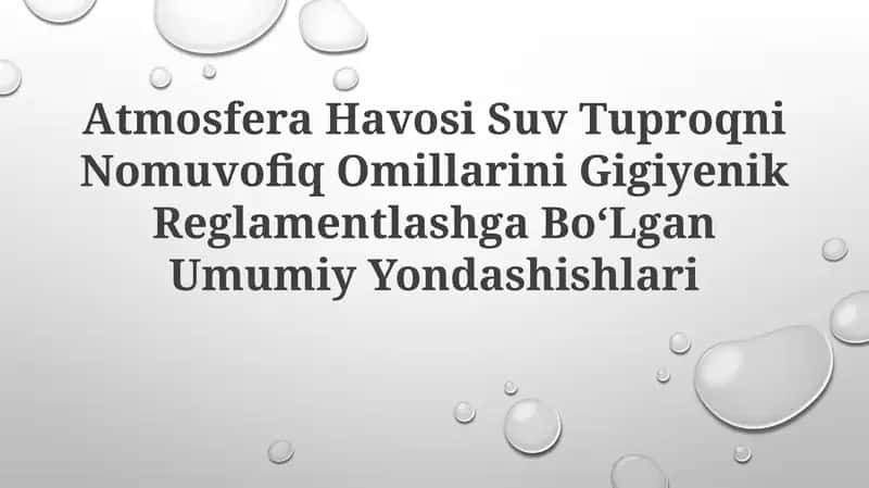 Atmosfera Havosi Suv Tuproqni Nomuvofiq Omillarini Gigiyenik Reglamentlashga BoʻLganUmumiyYondashishlari 1