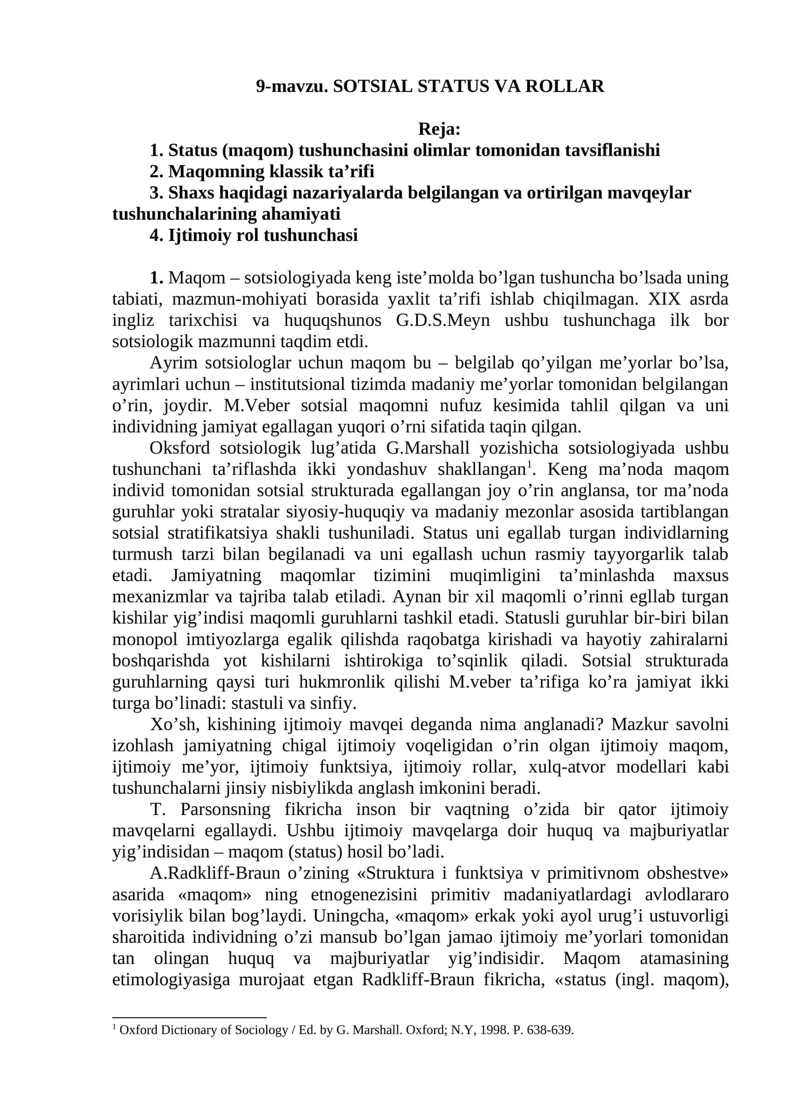 SOTSIAL STATUS VA ROLLAR 1