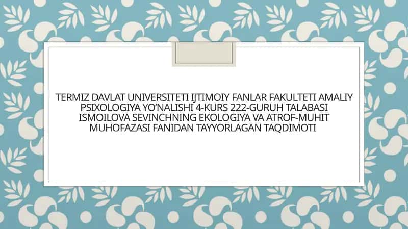 Noosfera va atrof muhit muhofazasi 1
