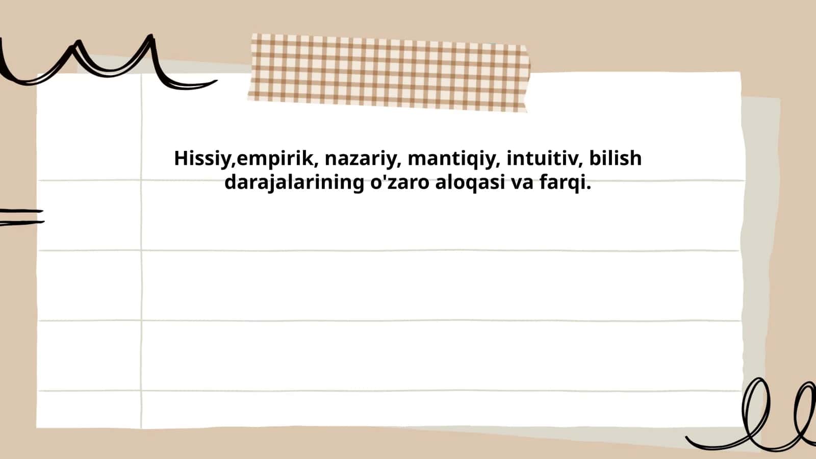 Hissiy,empirik, nazariy, mantiqiy, intuitiv, bilish darajalarining o'zaro aloqasi va farqi 1