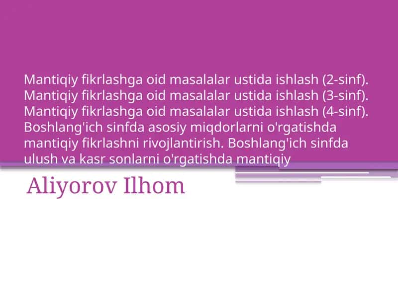 2-sinf uchun mantiqiy masalalar 1