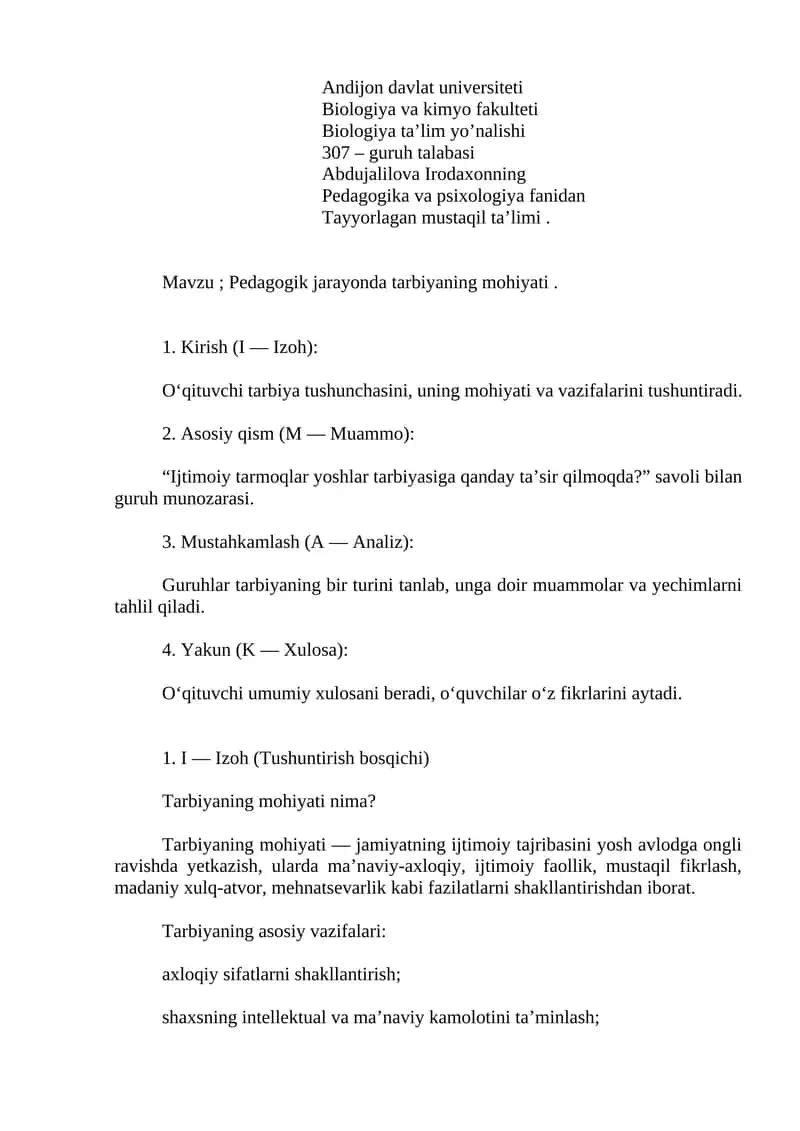 Pedagogik jarayonda tarbiyaning mohiyati 1