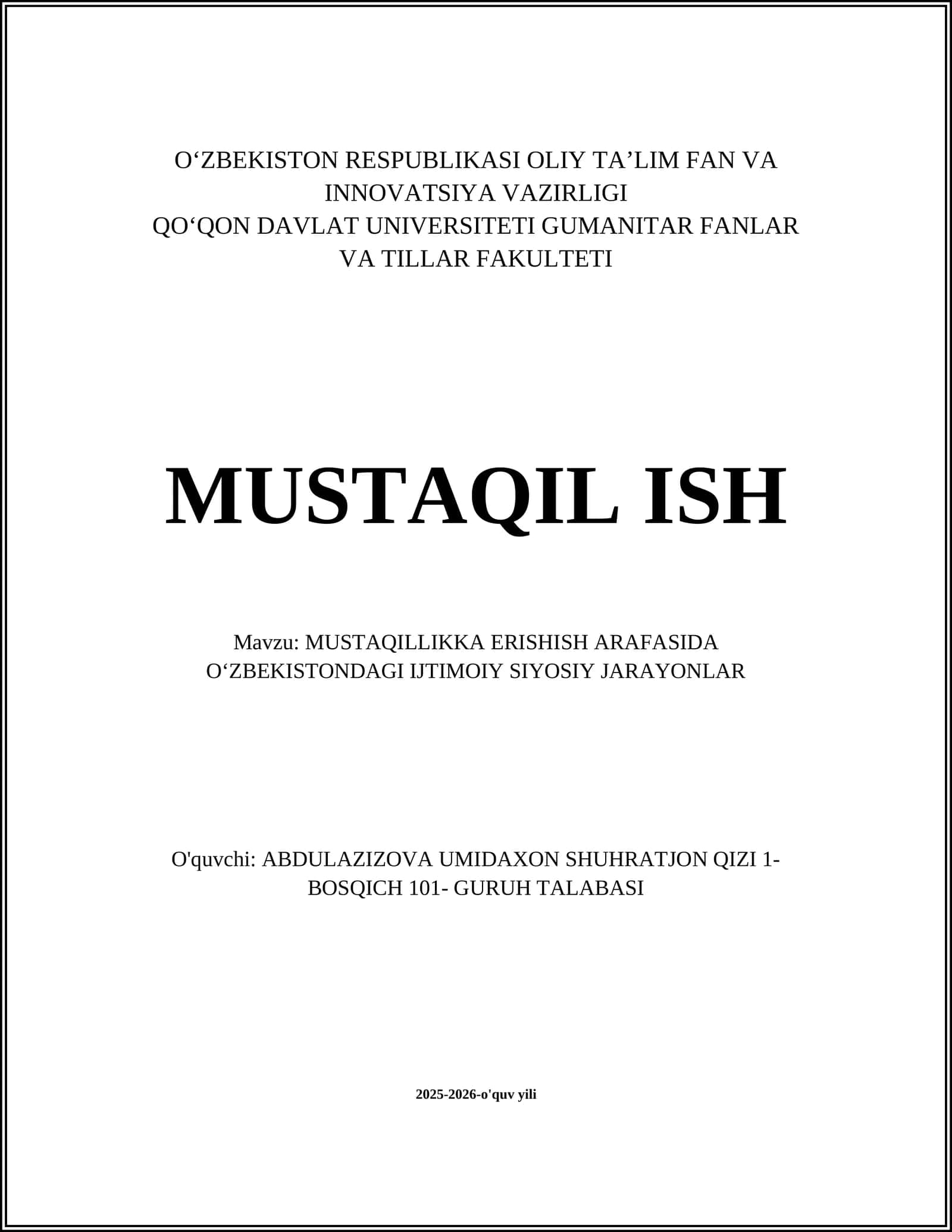 Yuklash Mavzusida Mustaqil Ish 1