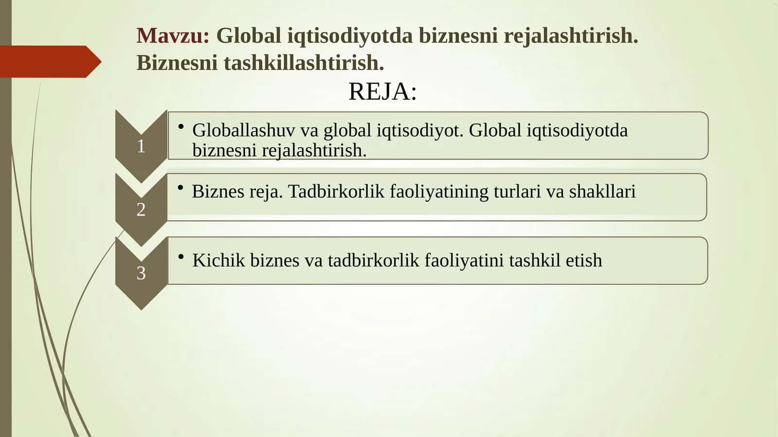 Global iqtisodiyotda biznesni rejalashtirish. Biznesni tashkillashtirish 1