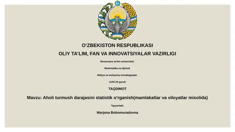 Aholi turmush darajasini statistik o‘rganish(mamlakatlar va viloyatlar misolida) 1