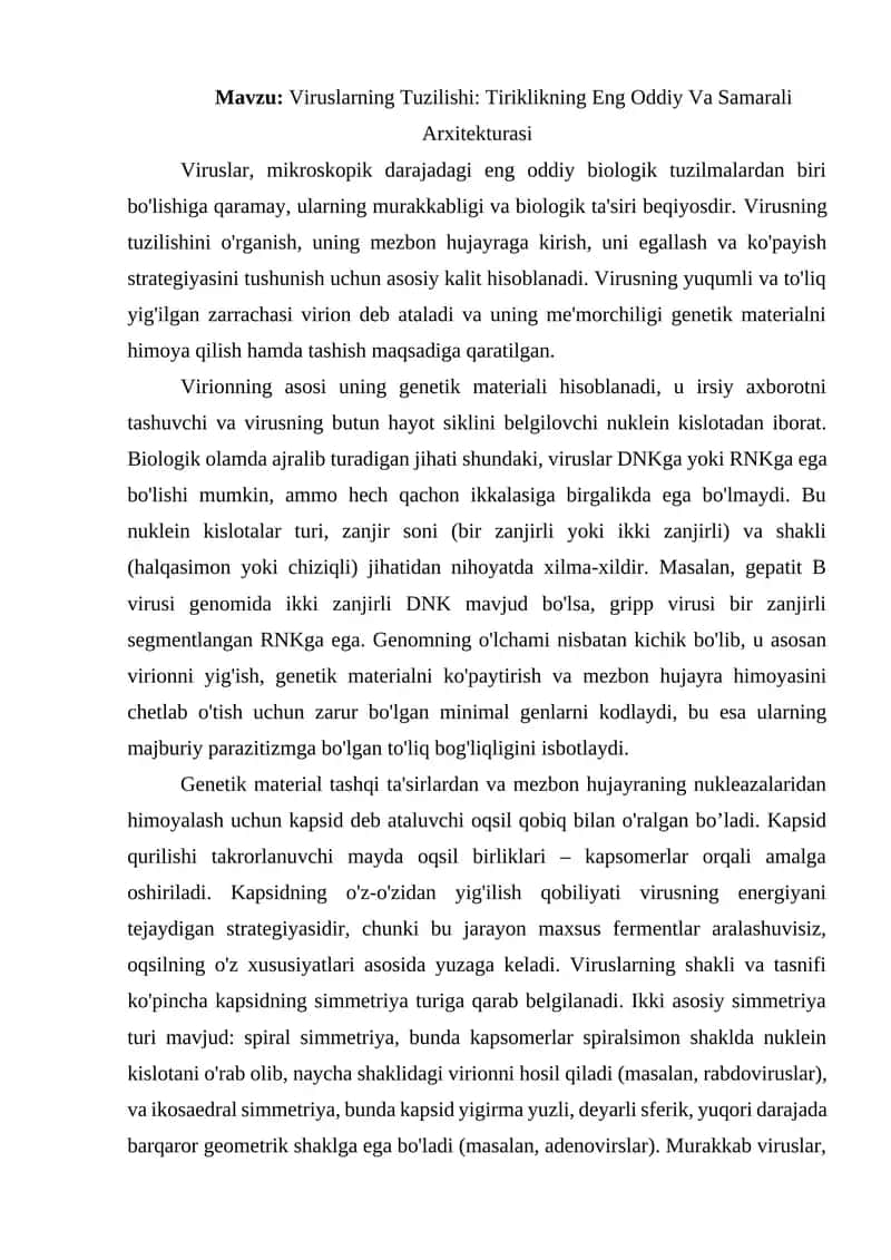 Viruslarning Tuzilishi 1