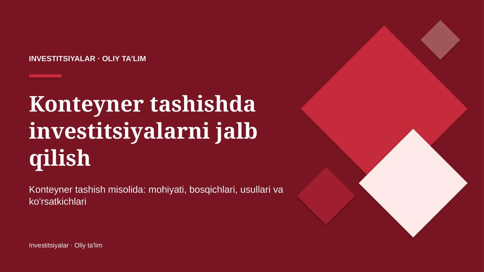 Konteyner tashishda investitsiyalarni jalb qilish 1