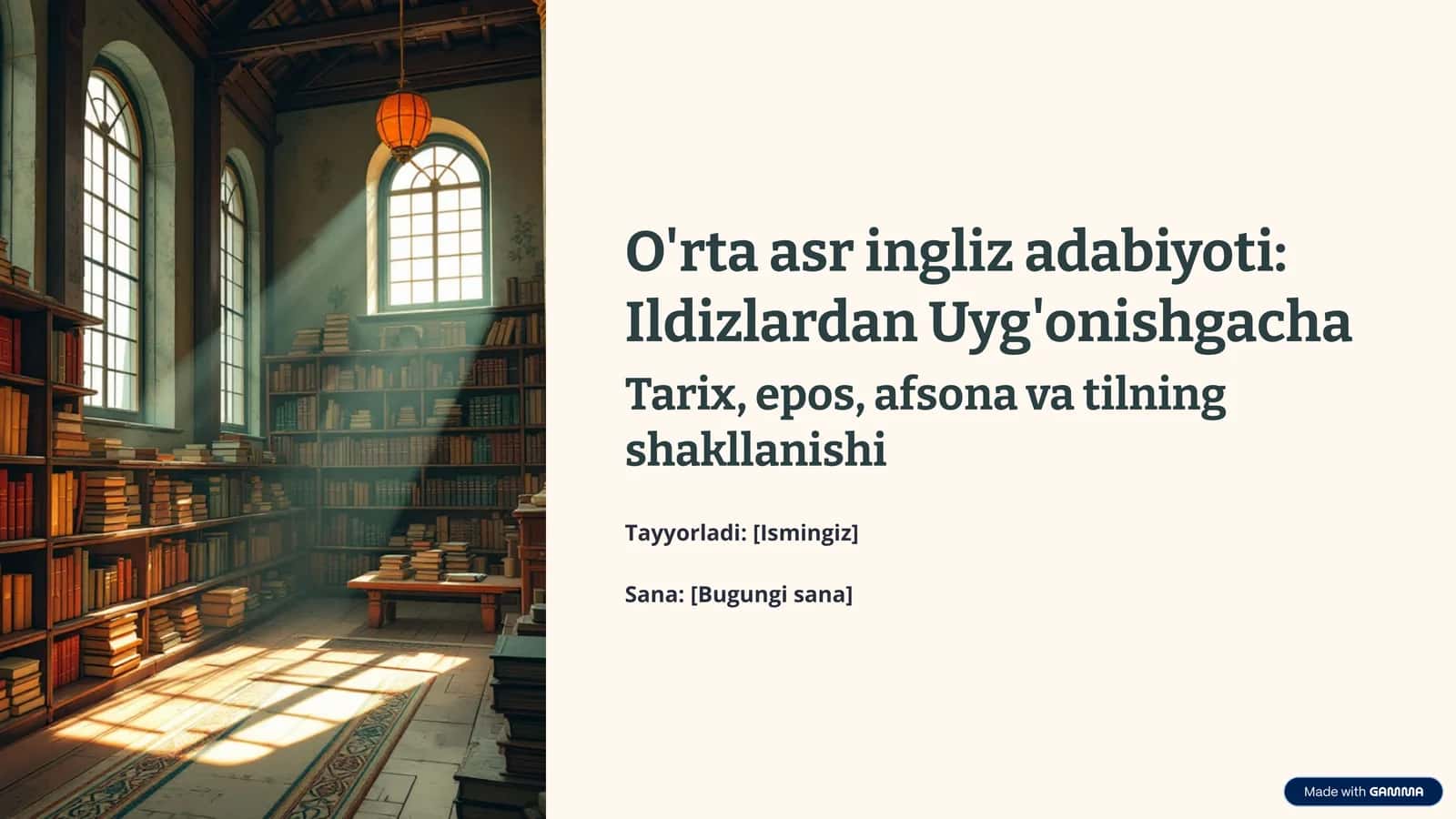 O'rta asr ingliz adabiyoti: Ildizlardan Uyg'onishgacha 1