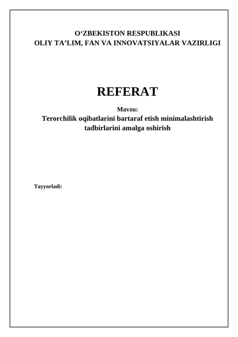 Terorchilik oqibatlarini bartaraf etish minimalashtirish tadbirlarini amalga oshirish 1