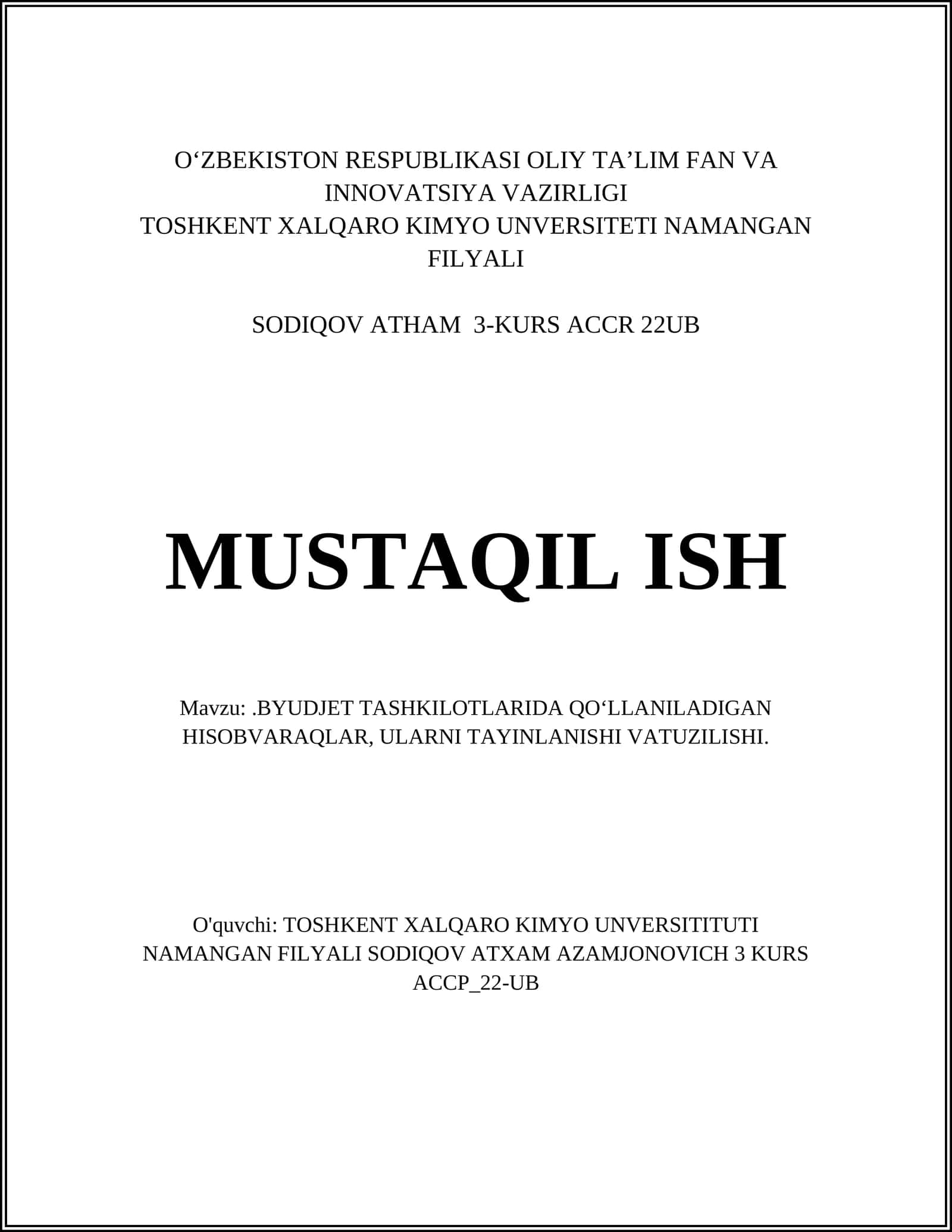 Byudjet tashkilotlarida hisobvaraqlar tizimi 1