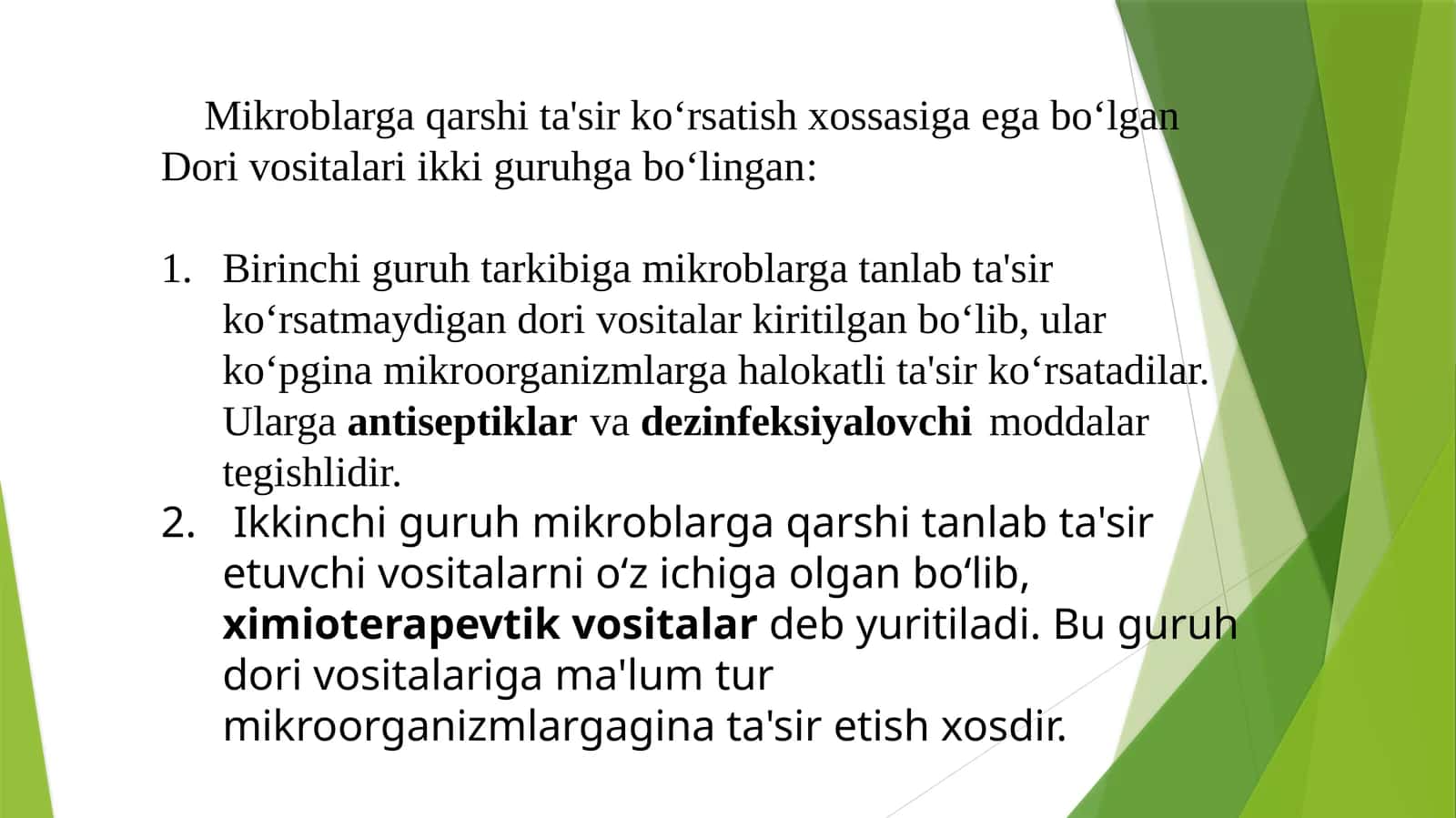 Mikroblarga qarshi ta'sir ko'rsatish xossasiga ega bo'lgan dorivor 1
