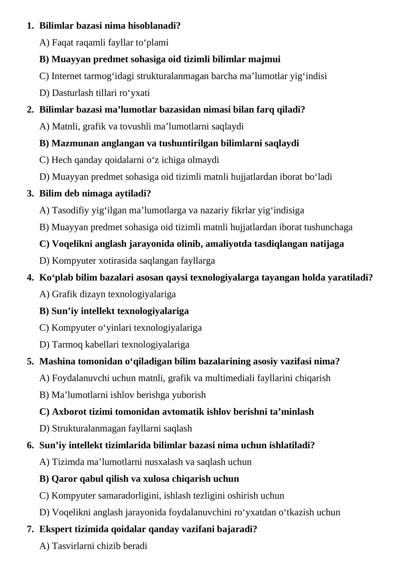 Bilimlar bazasi nima hisoblanadi? 1
