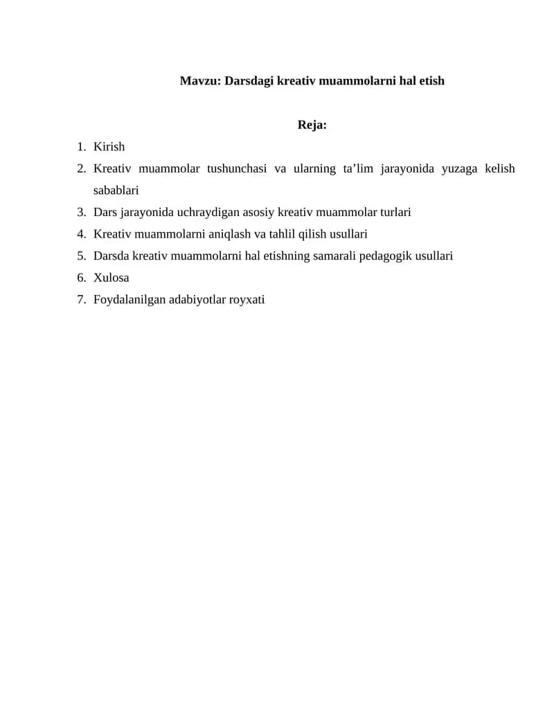 Darsdagi kreativ muammolarni hal etish 1