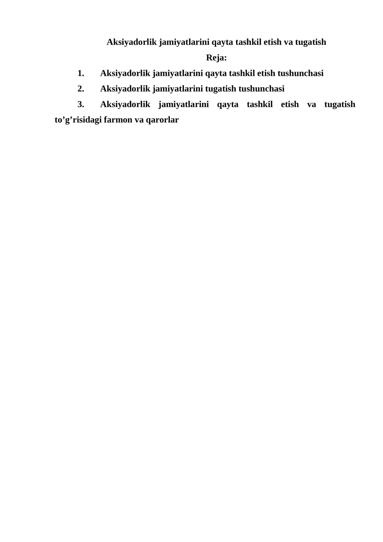 Aksiyadorlik jamiyatlarini qayta tashkil etish va tugatish 1