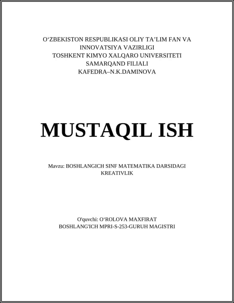 BOSHLANGICH SINF MATEMATIKA DARSIDAGI KREATIVLIK 1