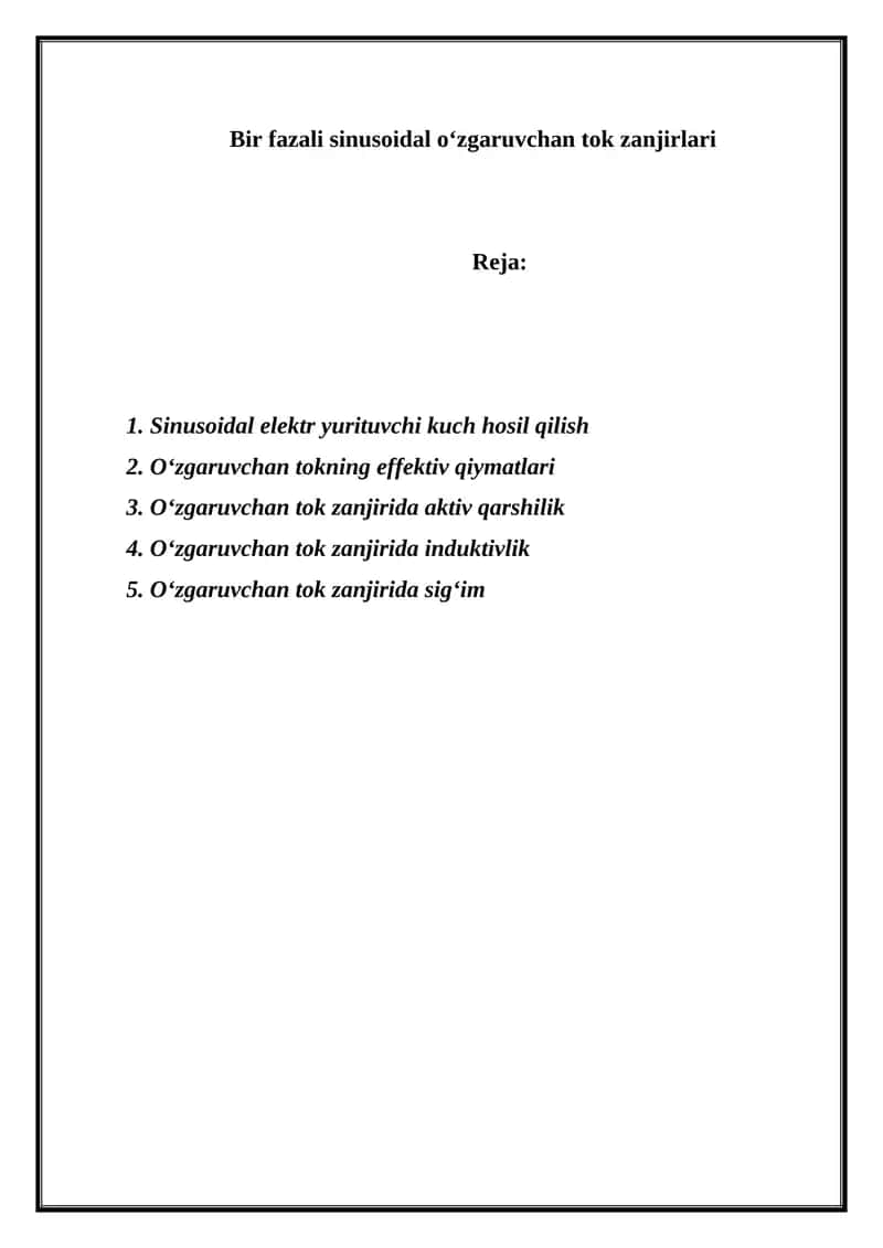 Sinusoidal elektr yurituvchi kuch hosil qilish 1