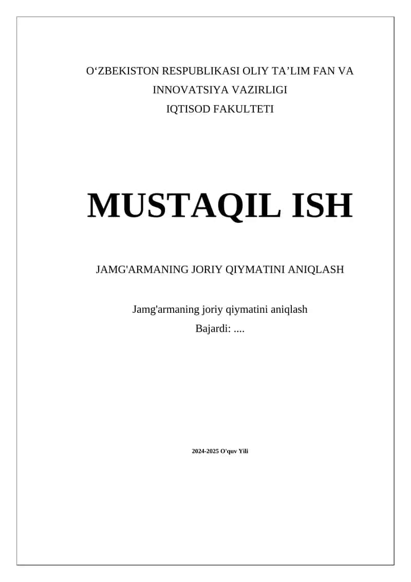 Jamg'armaning Joriy Qiymatini Aniqlash 1