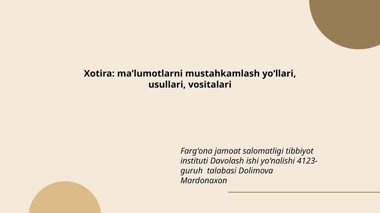 Xotira: maʼlumotlarni mustahkamlash yoʻllari, usullari, vositalari 1