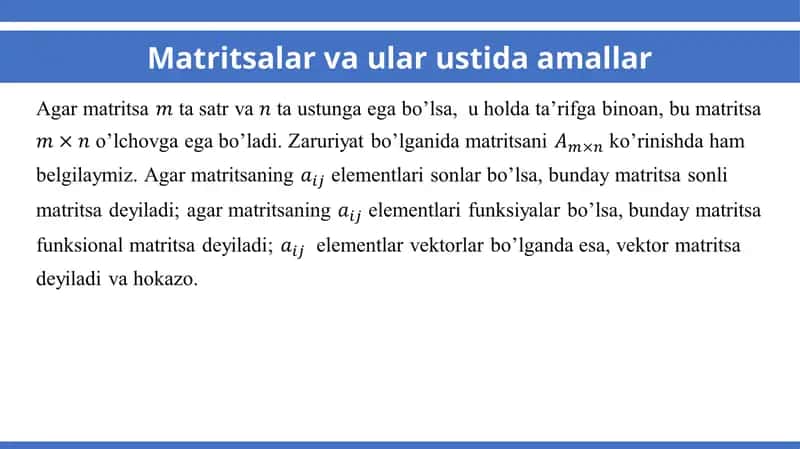 Matritsalar va ular ustida amallar 1