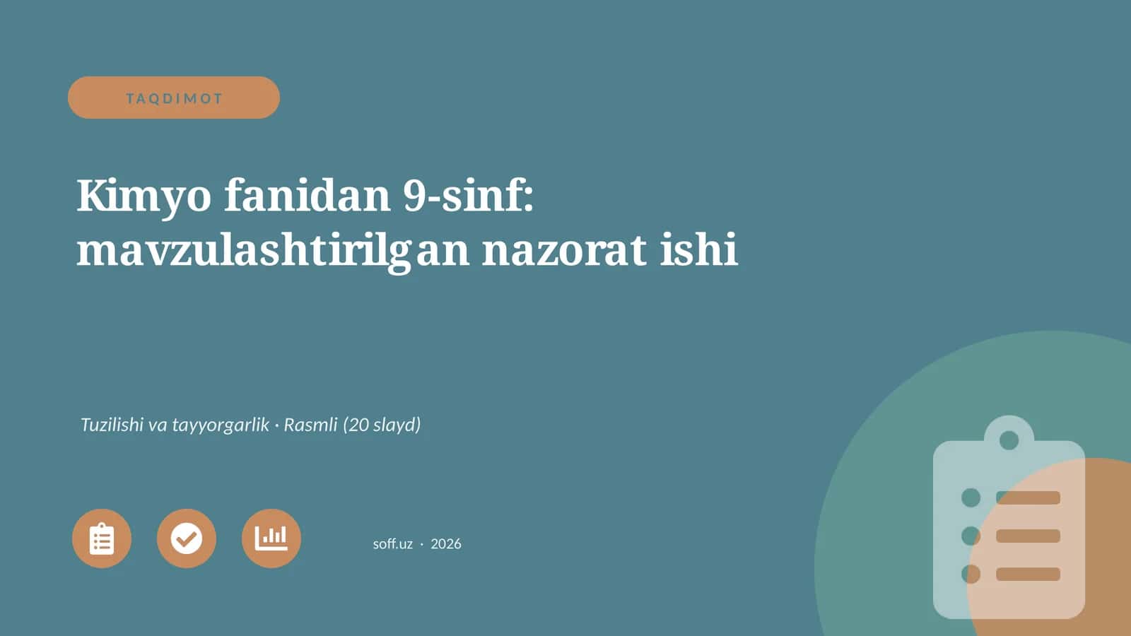Kimyo fanidan 9-sinf: mavzulashtirilgan nazorat ishi 1