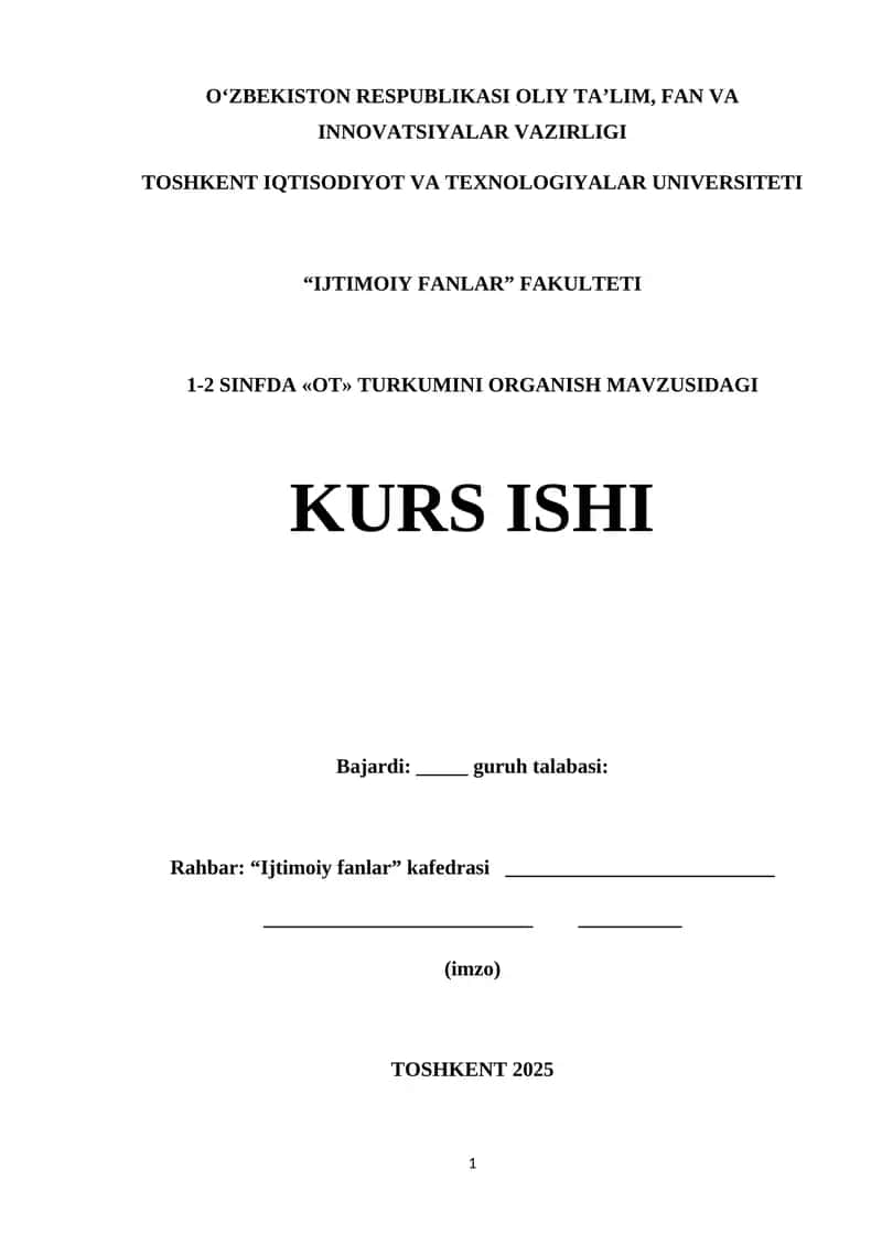 1-2 SINFDA «OT» TURKUMINI ORGANISH 1